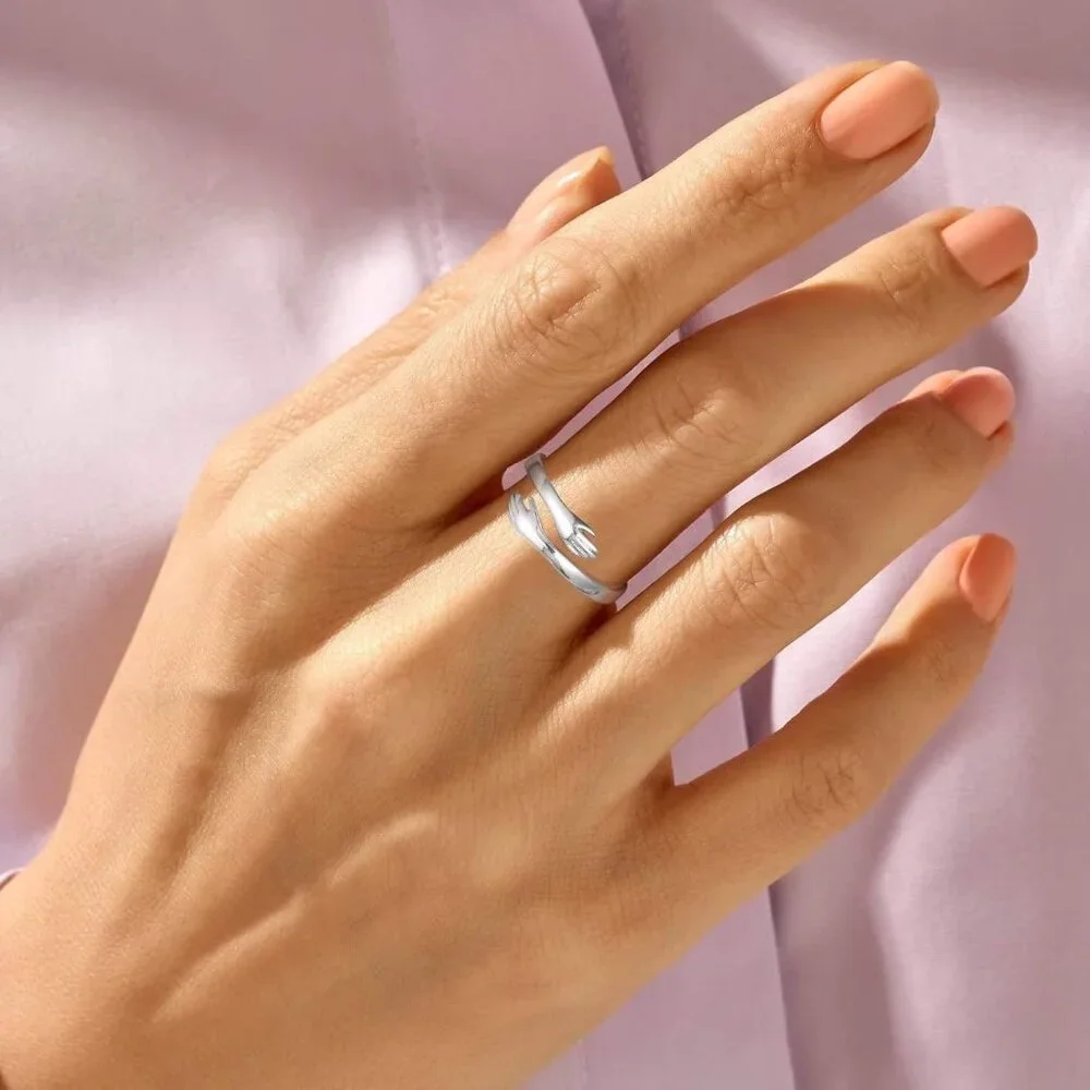 S925 Sterling Silver Hug Ring for Women Teen Girls, Adjustable Ring Jewelry Moth - Picture 5 of 7